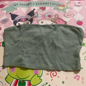 Pearl Strap Rib-Knit Cropped Seafoam Green Cami NWOT